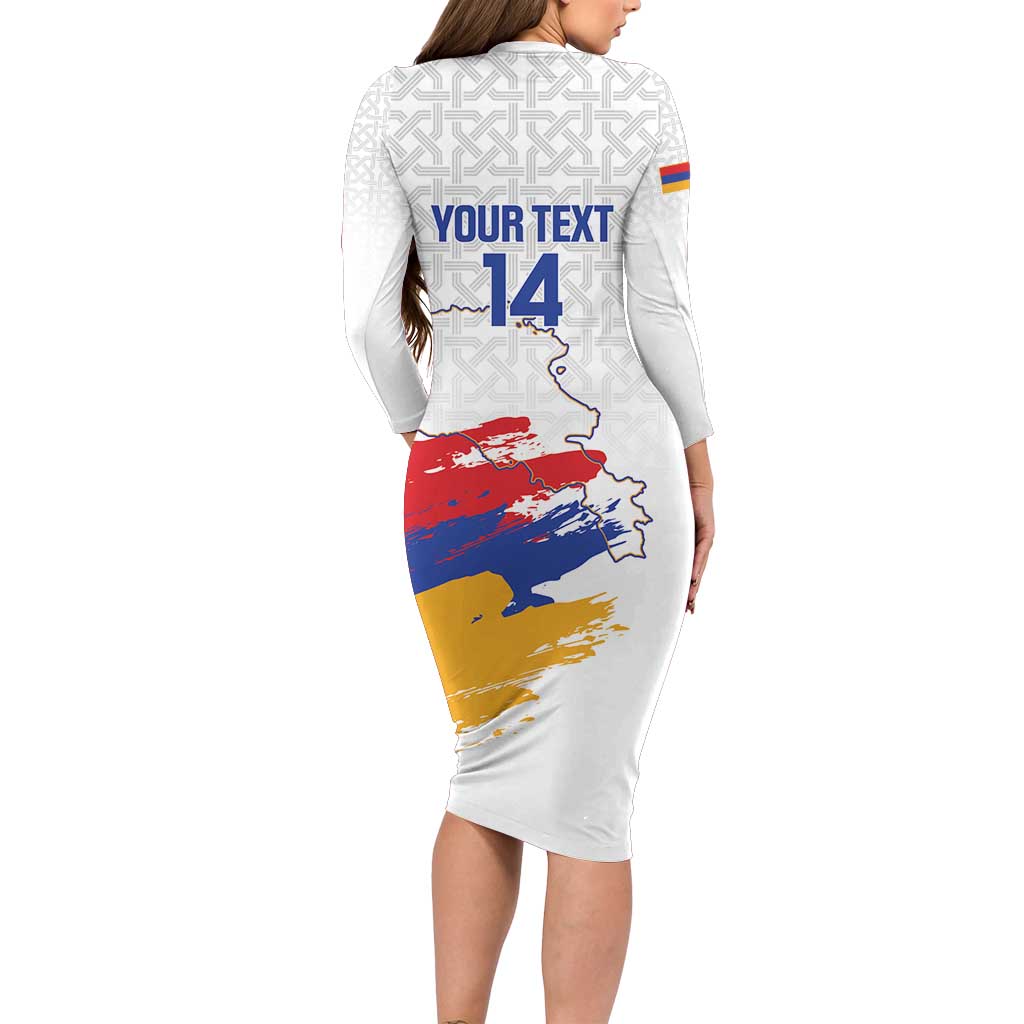 Custom Armenia Football Long Sleeve Bodycon Dress Armenian Map Knot Pattern
