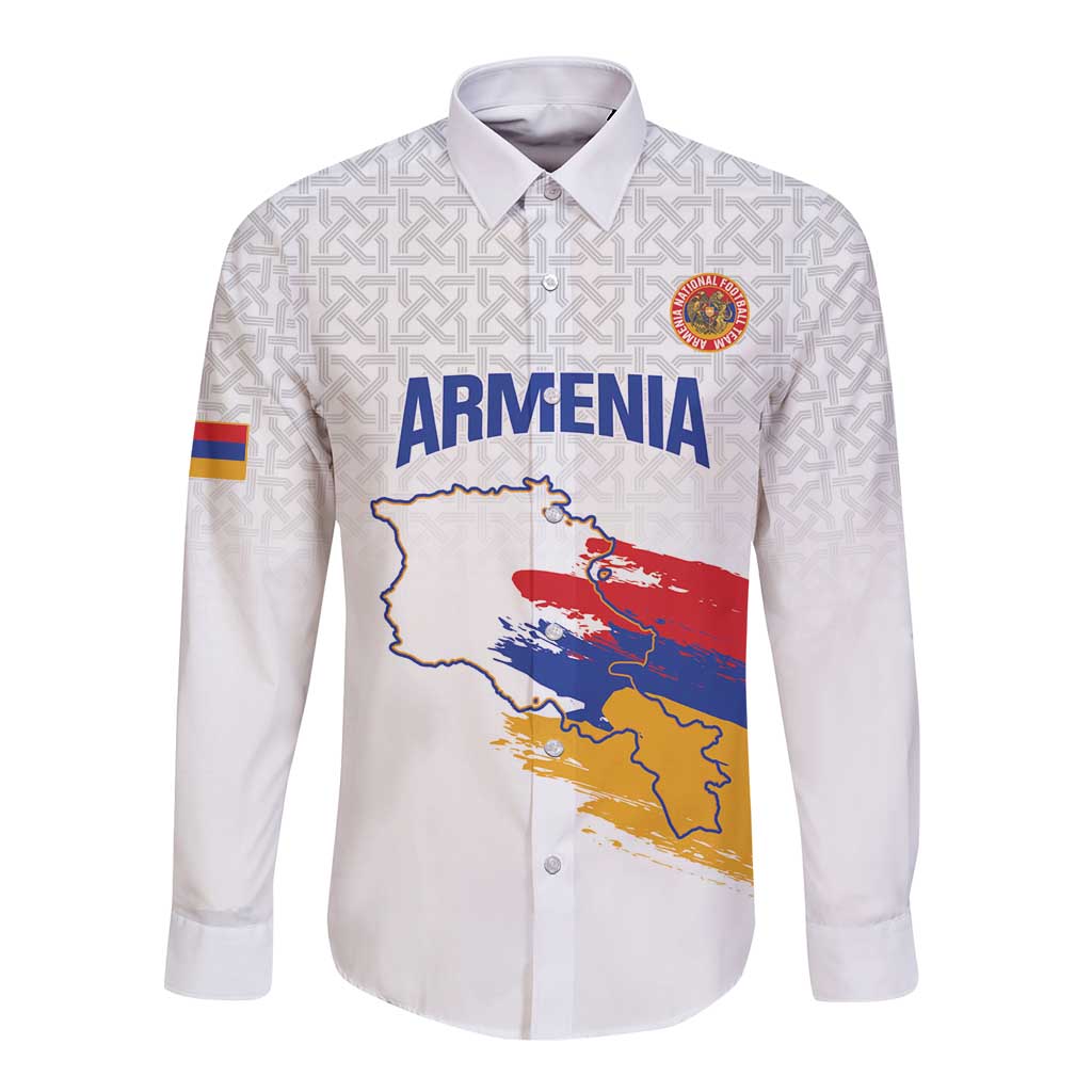Custom Armenia Football Long Sleeve Button Shirt Armenian Map Knot Pattern