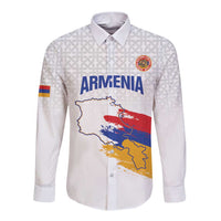 Custom Armenia Football Long Sleeve Button Shirt Armenian Map Knot Pattern