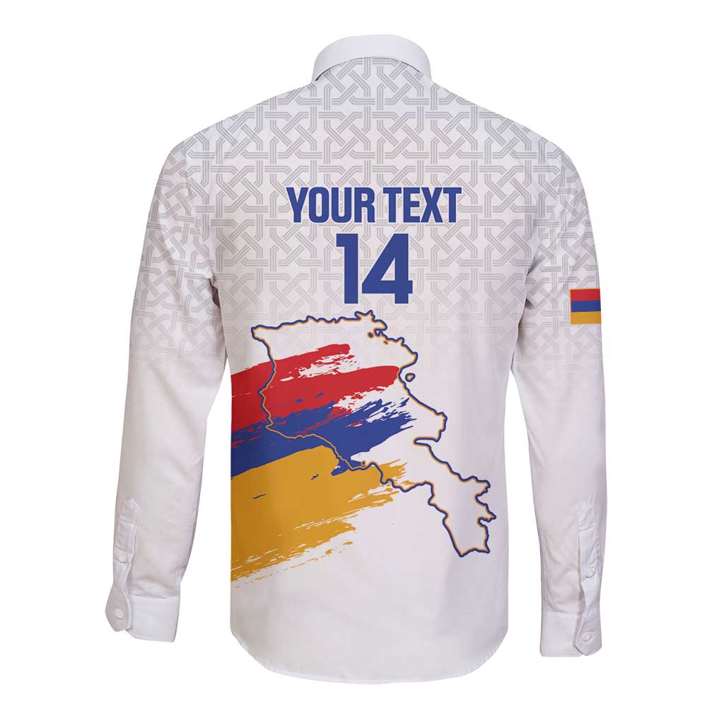 Custom Armenia Football Long Sleeve Button Shirt Armenian Map Knot Pattern