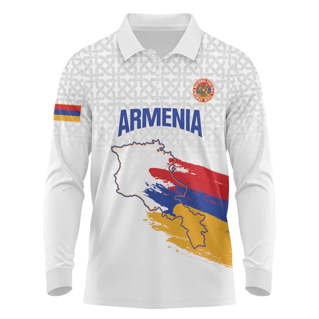 Custom Armenia Football Long Sleeve Polo Shirt Armenian Map Knot Pattern