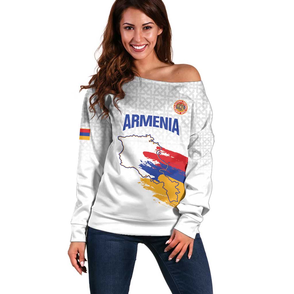 Custom Armenia Football Off Shoulder Sweater Armenian Map Knot Pattern