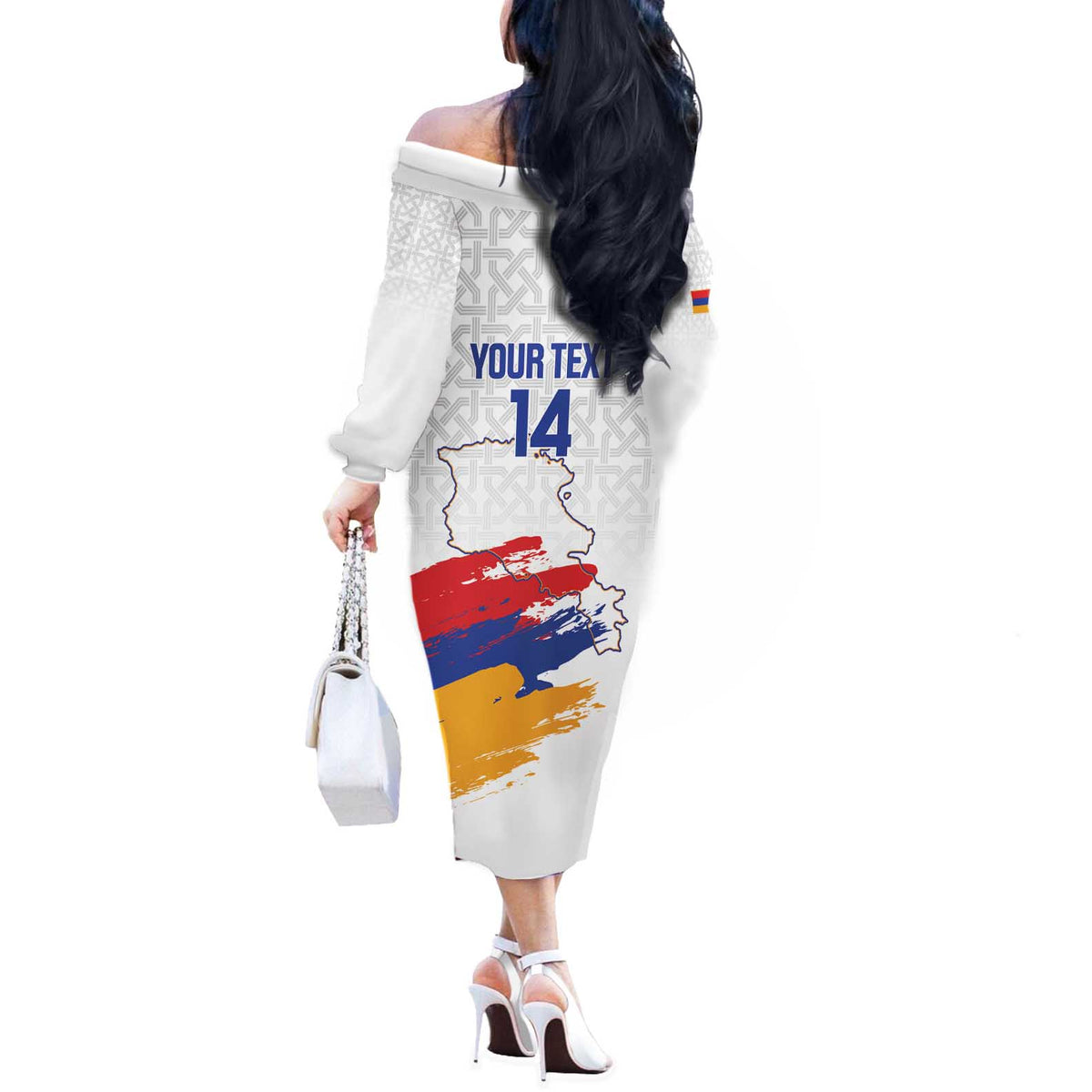 Custom Armenia Football Off The Shoulder Long Sleeve Dress Armenian Map Knot Pattern