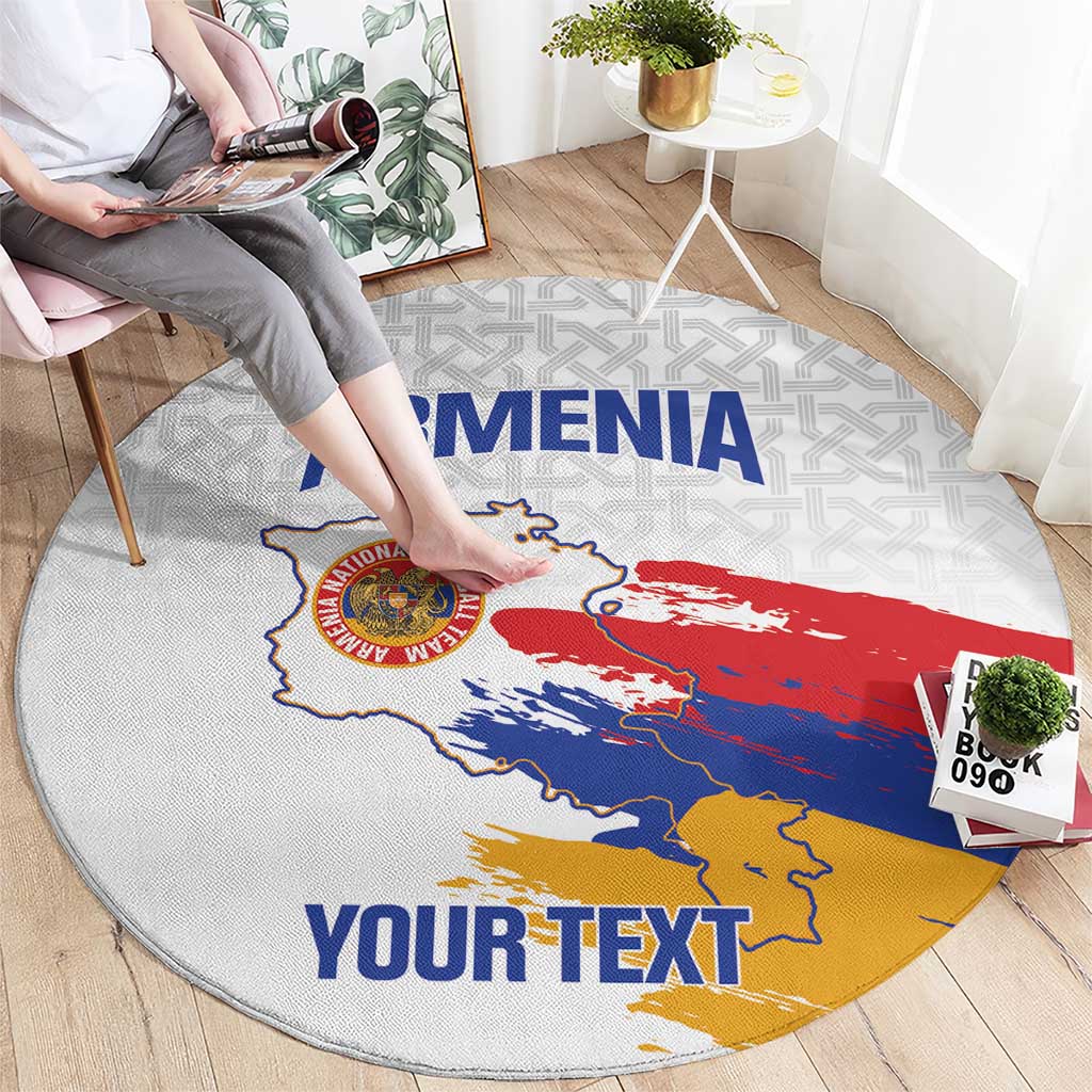 Custom Armenia Football Round Carpet Armenian Map Knot Pattern