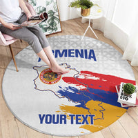 Custom Armenia Football Round Carpet Armenian Map Knot Pattern
