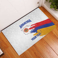 Custom Armenia Football Rubber Doormat Armenian Map Knot Pattern