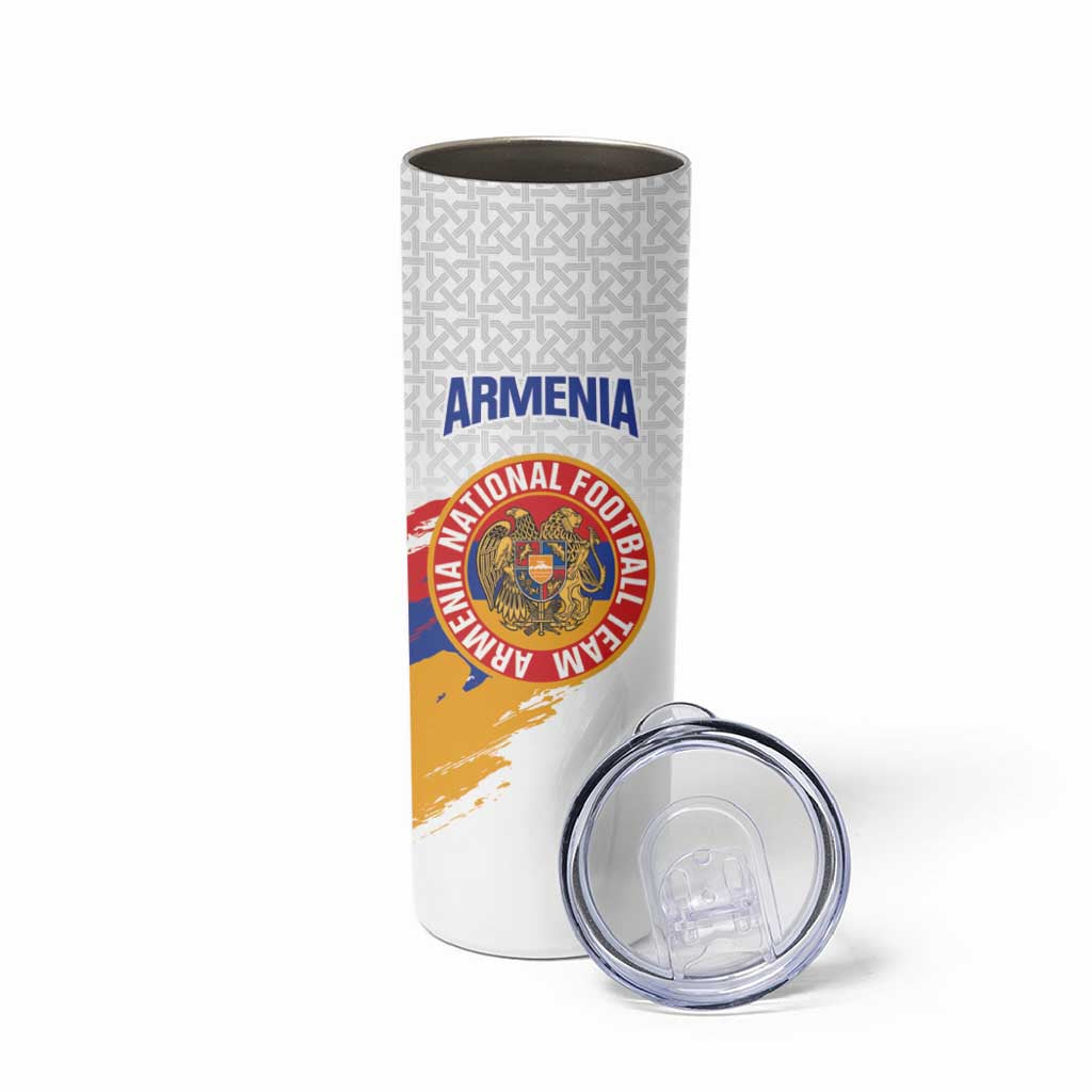 Custom Armenia Football Skinny Tumbler Armenian Map Knot Pattern