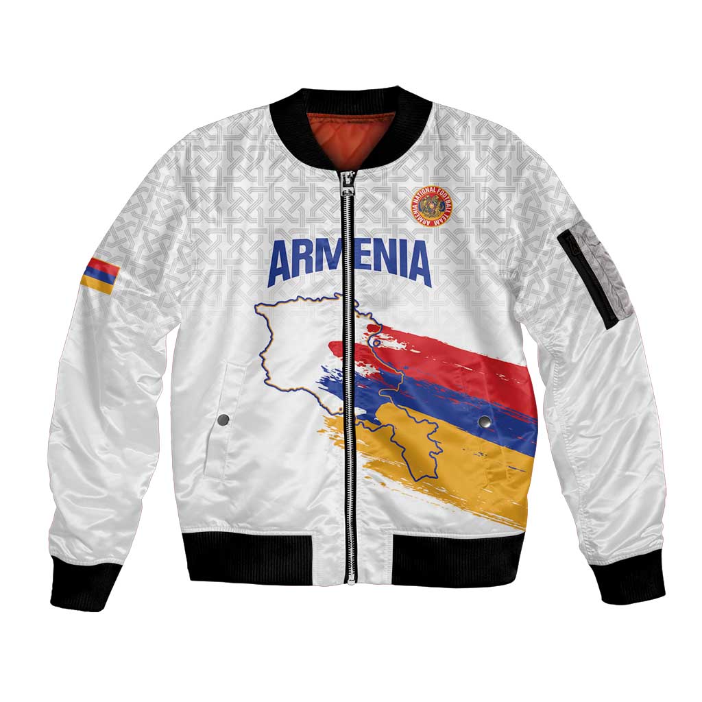 Custom Armenia Football Sleeve Zip Bomber Jacket Armenian Map Knot Pattern
