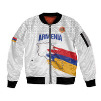 Custom Armenia Football Sleeve Zip Bomber Jacket Armenian Map Knot Pattern