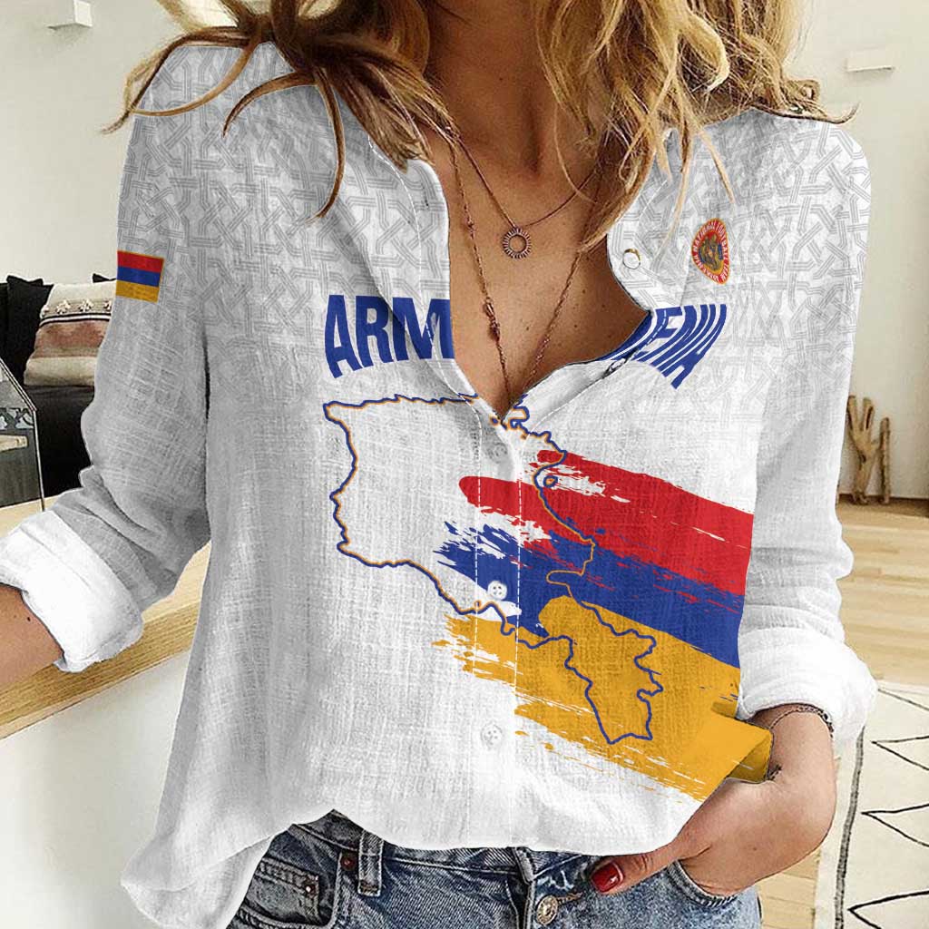 Custom Armenia Football Women Casual Shirt Armenian Map Knot Pattern