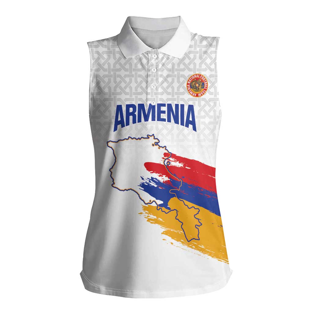 Custom Armenia Football Women Sleeveless Polo Shirt Armenian Map Knot Pattern