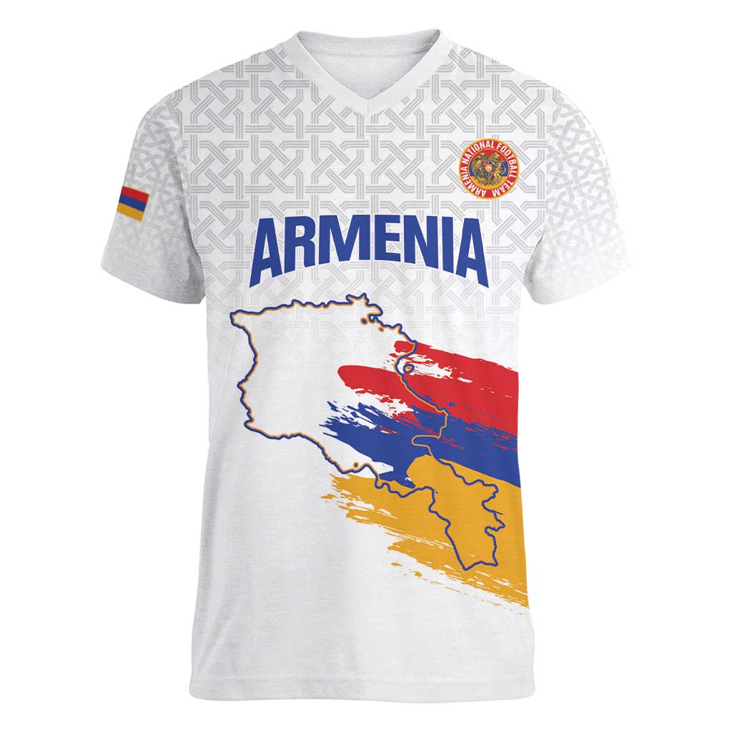 Custom Armenia Football Women V-Neck T-Shirt Armenian Map Knot Pattern