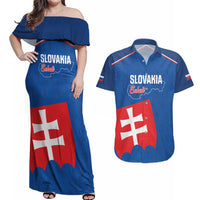 Custom Slovakia Football Couples Matching Off Shoulder Maxi Dress and Hawaiian Shirt Come On Sokoli Falcon Pattern