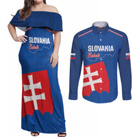 Custom Slovakia Football Couples Matching Off Shoulder Maxi Dress and Long Sleeve Button Shirt Come On Sokoli Falcon Pattern