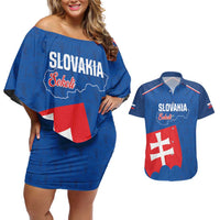 Custom Slovakia Football Couples Matching Off Shoulder Short Dress and Hawaiian Shirt Come On Sokoli Falcon Pattern