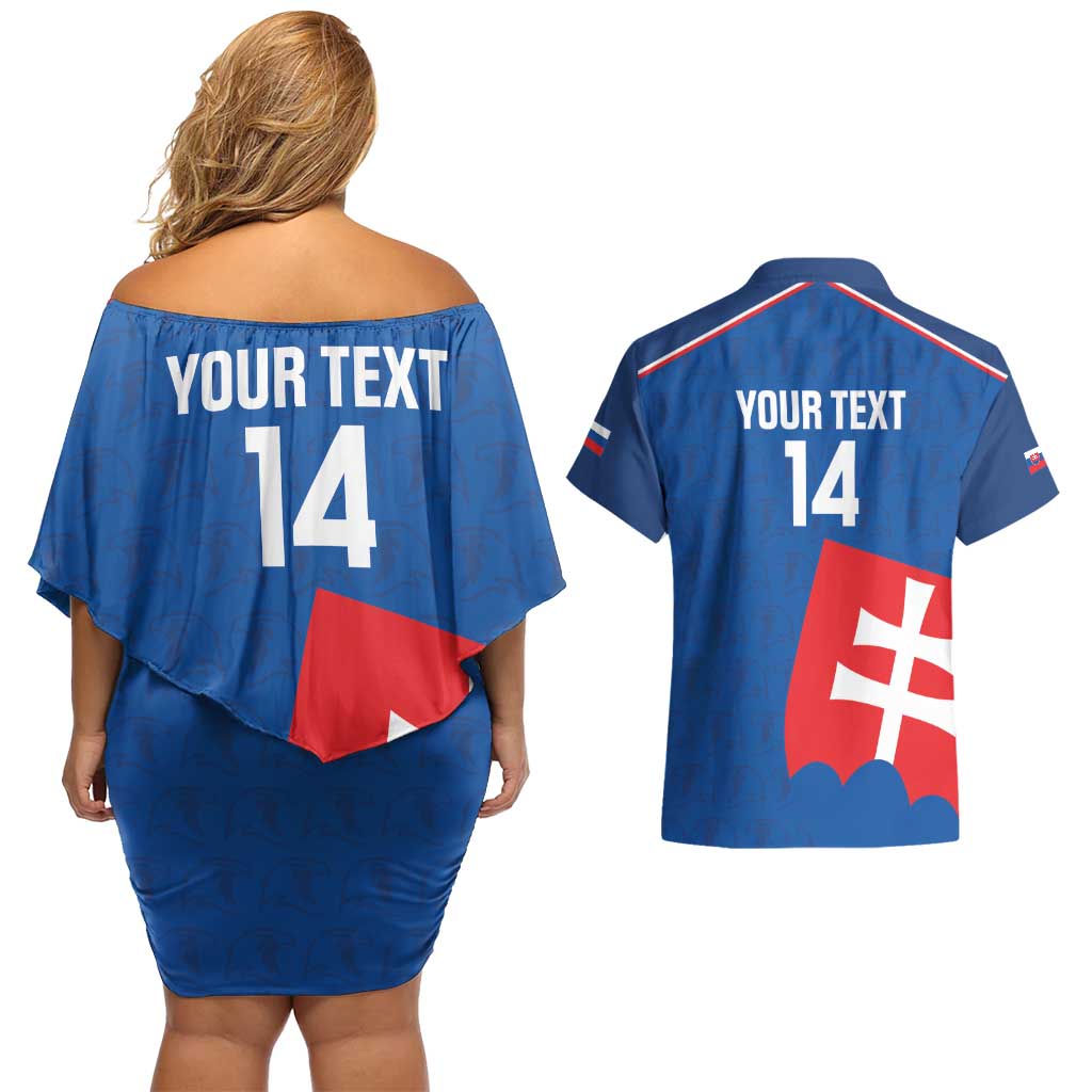 Custom Slovakia Football Couples Matching Off Shoulder Short Dress and Hawaiian Shirt Come On Sokoli Falcon Pattern