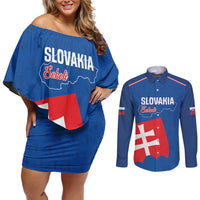 Custom Slovakia Football Couples Matching Off Shoulder Short Dress and Long Sleeve Button Shirt Come On Sokoli Falcon Pattern