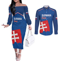 Custom Slovakia Football Couples Matching Off The Shoulder Long Sleeve Dress and Long Sleeve Button Shirt Come On Sokoli Falcon Pattern