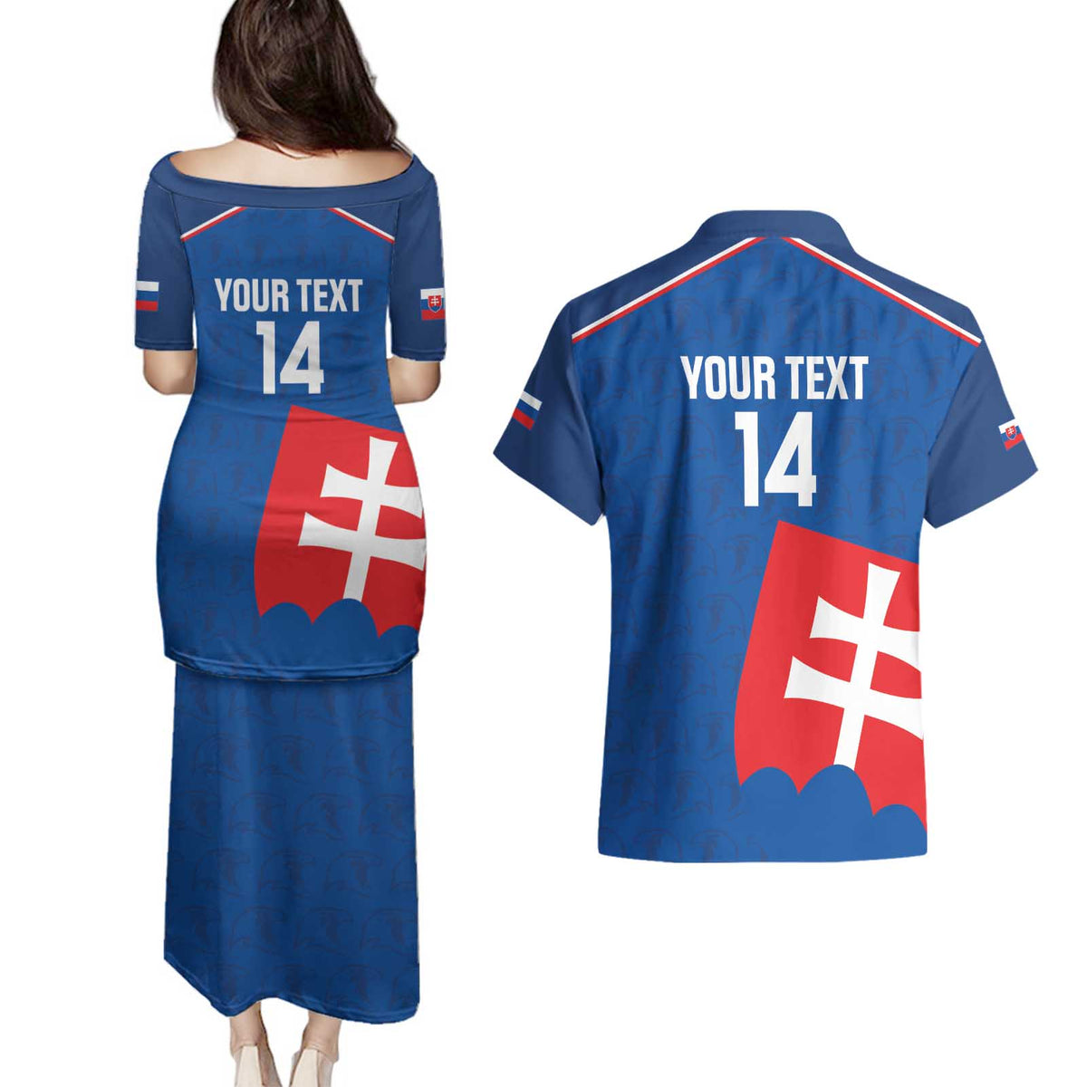 Custom Slovakia Football Couples Matching Puletasi and Hawaiian Shirt Come On Sokoli Falcon Pattern