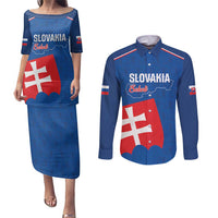 Custom Slovakia Football Couples Matching Puletasi and Long Sleeve Button Shirt Come On Sokoli Falcon Pattern
