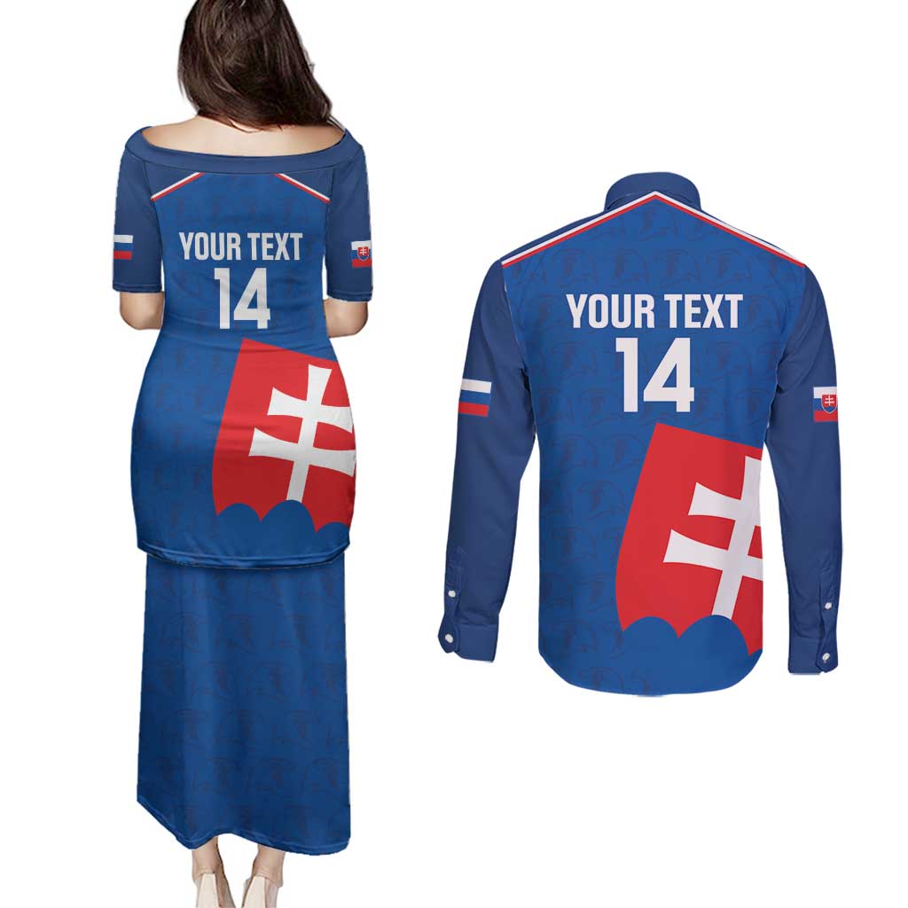 Custom Slovakia Football Couples Matching Puletasi and Long Sleeve Button Shirt Come On Sokoli Falcon Pattern