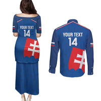 Custom Slovakia Football Couples Matching Puletasi and Long Sleeve Button Shirt Come On Sokoli Falcon Pattern