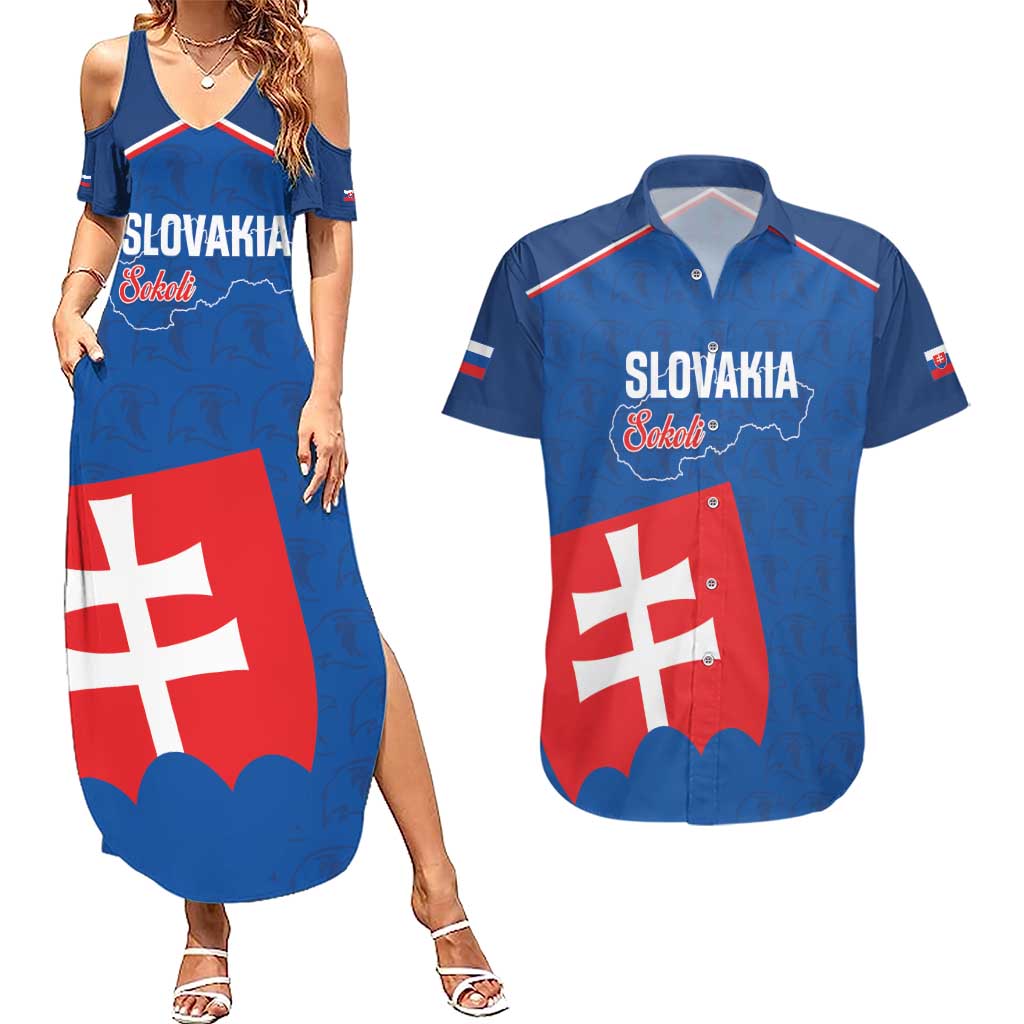 Custom Slovakia Football Couples Matching Summer Maxi Dress and Hawaiian Shirt Come On Sokoli Falcon Pattern