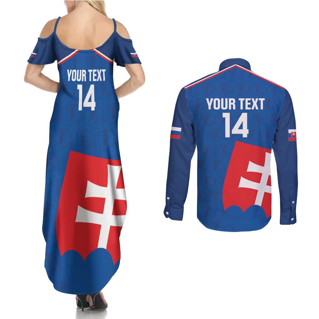 Custom Slovakia Football Couples Matching Summer Maxi Dress and Long Sleeve Button Shirt Come On Sokoli Falcon Pattern