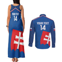 Custom Slovakia Football Couples Matching Tank Maxi Dress and Long Sleeve Button Shirt Come On Sokoli Falcon Pattern