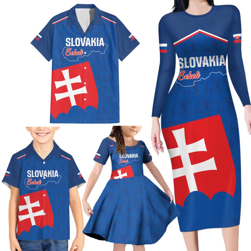 Custom Slovakia Football Family Matching Long Sleeve Bodycon Dress and Hawaiian Shirt Come On Sokoli Falcon Pattern