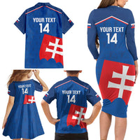 Custom Slovakia Football Family Matching Long Sleeve Bodycon Dress and Hawaiian Shirt Come On Sokoli Falcon Pattern