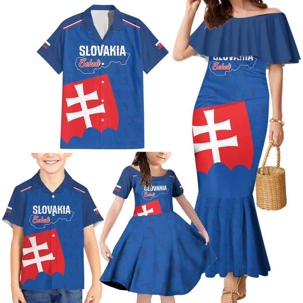 Custom Slovakia Football Family Matching Mermaid Dress and Hawaiian Shirt Come On Sokoli Falcon Pattern