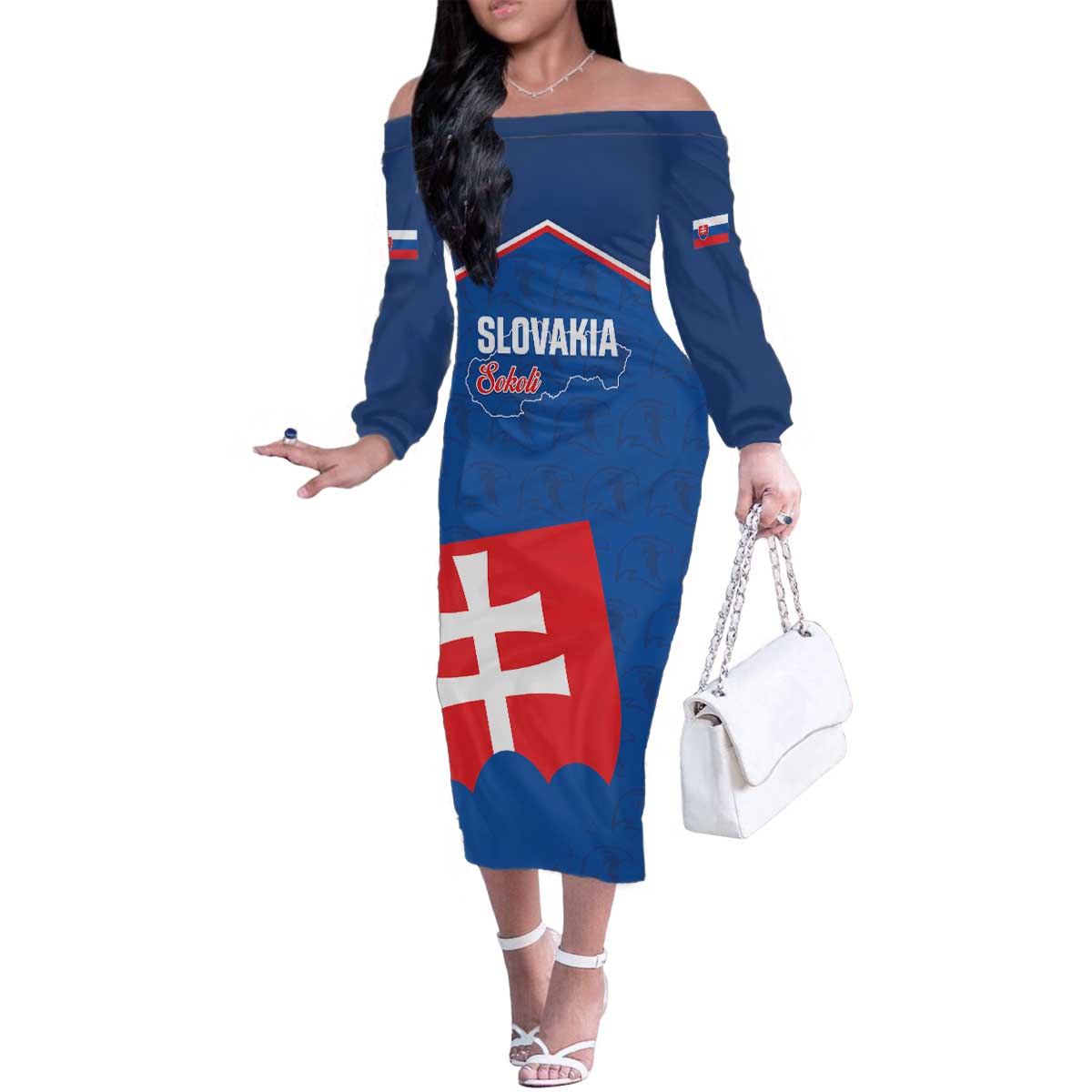 Custom Slovakia Football Family Matching Off The Shoulder Long Sleeve Dress and Hawaiian Shirt Come On Sokoli Falcon Pattern