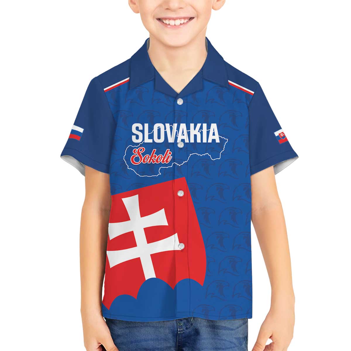 Custom Slovakia Football Family Matching Off The Shoulder Long Sleeve Dress and Hawaiian Shirt Come On Sokoli Falcon Pattern