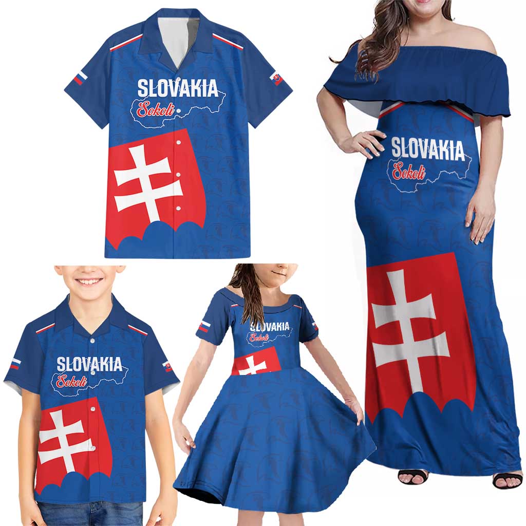Custom Slovakia Football Family Matching Off Shoulder Maxi Dress and Hawaiian Shirt Come On Sokoli Falcon Pattern