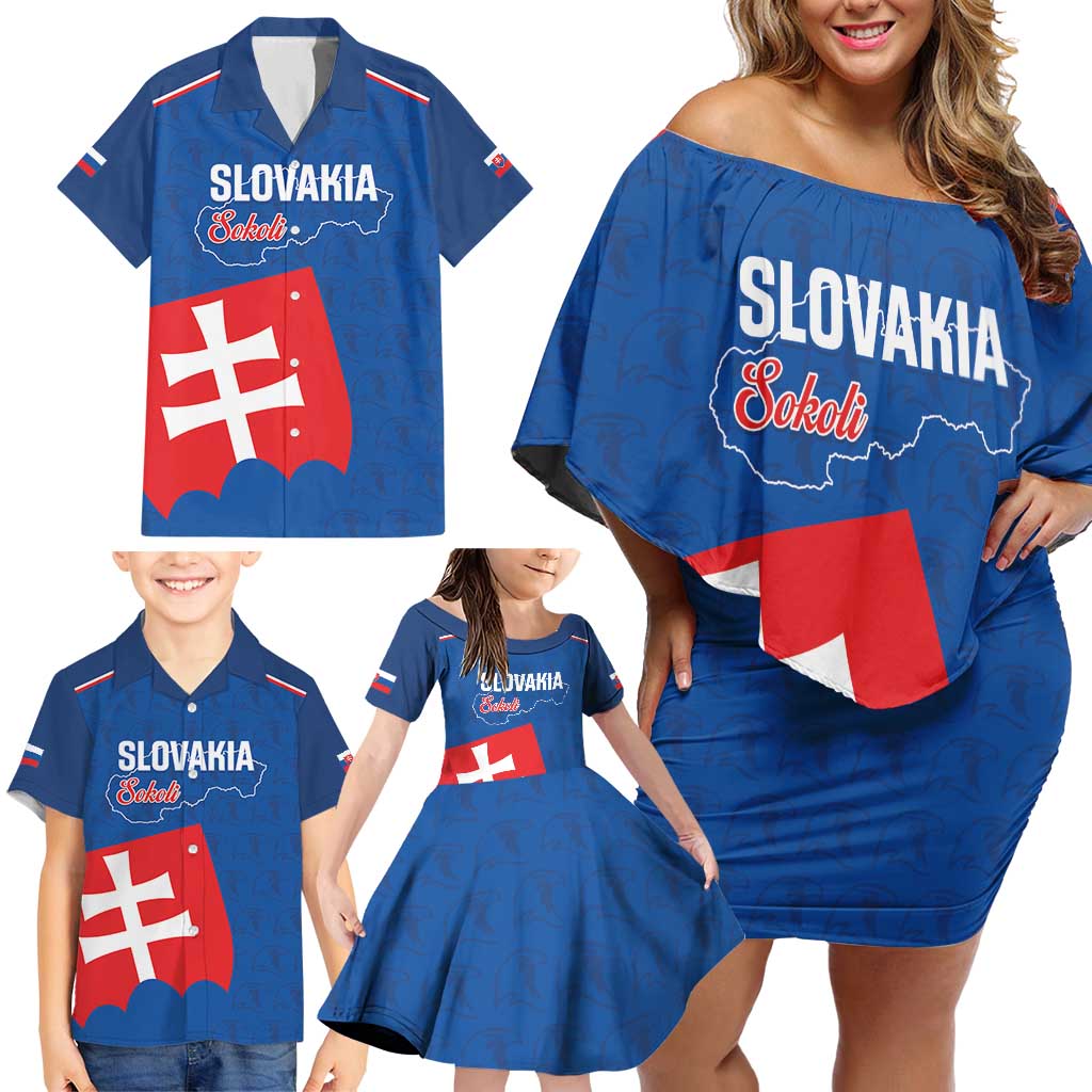 Custom Slovakia Football Family Matching Off Shoulder Short Dress and Hawaiian Shirt Come On Sokoli Falcon Pattern