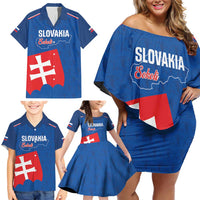 Custom Slovakia Football Family Matching Off Shoulder Short Dress and Hawaiian Shirt Come On Sokoli Falcon Pattern
