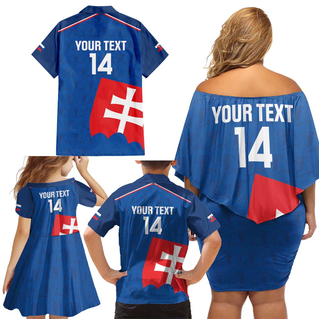 Custom Slovakia Football Family Matching Off Shoulder Short Dress and Hawaiian Shirt Come On Sokoli Falcon Pattern