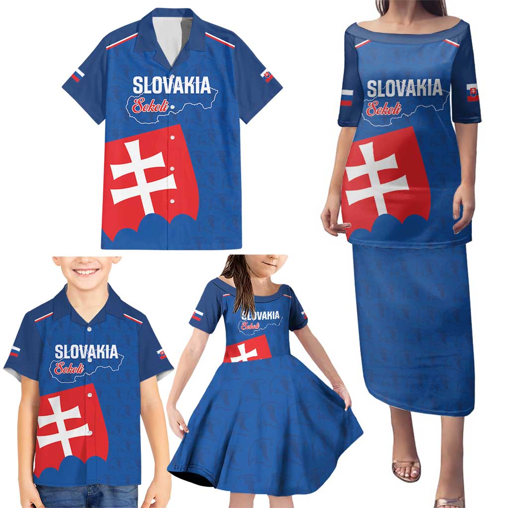 Custom Slovakia Football Family Matching Puletasi and Hawaiian Shirt Come On Sokoli Falcon Pattern