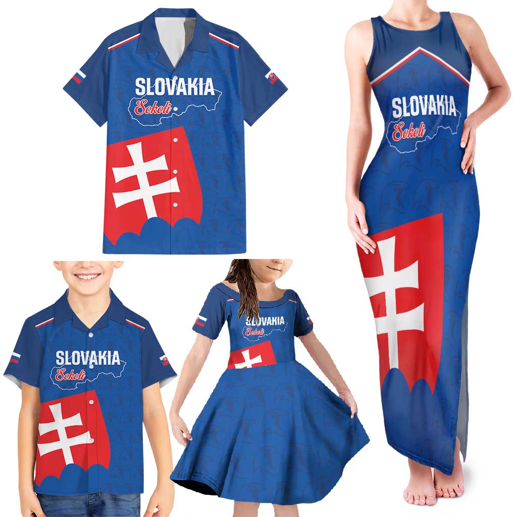 Custom Slovakia Football Family Matching Tank Maxi Dress and Hawaiian Shirt Come On Sokoli Falcon Pattern
