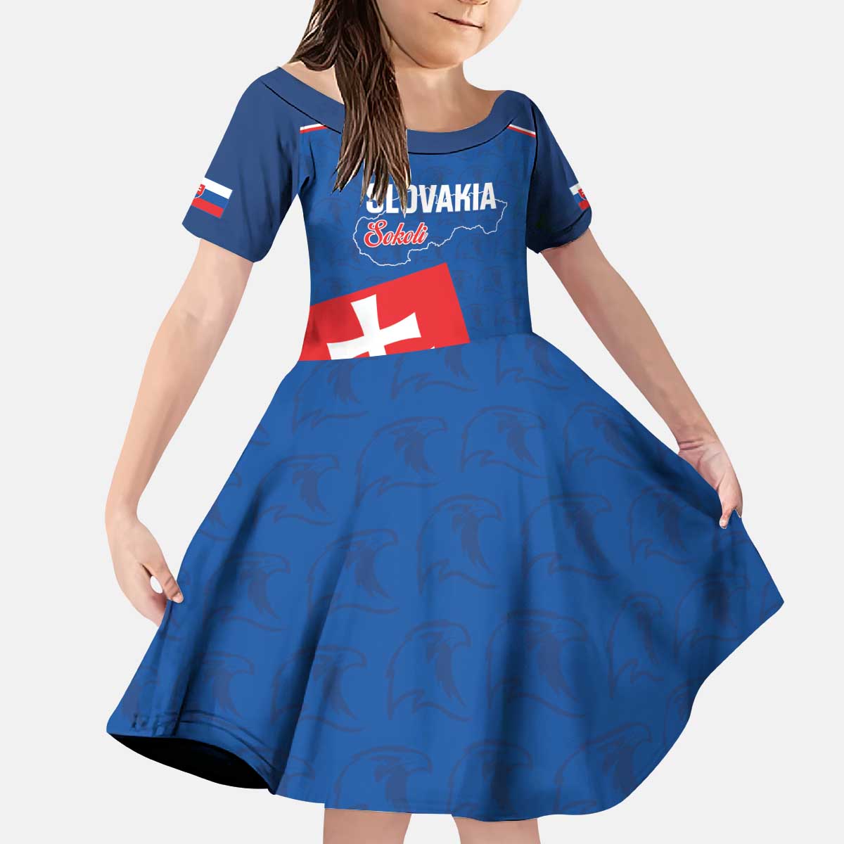Custom Slovakia Football Kid Short Sleeve Dress Come On Sokoli Falcon Pattern