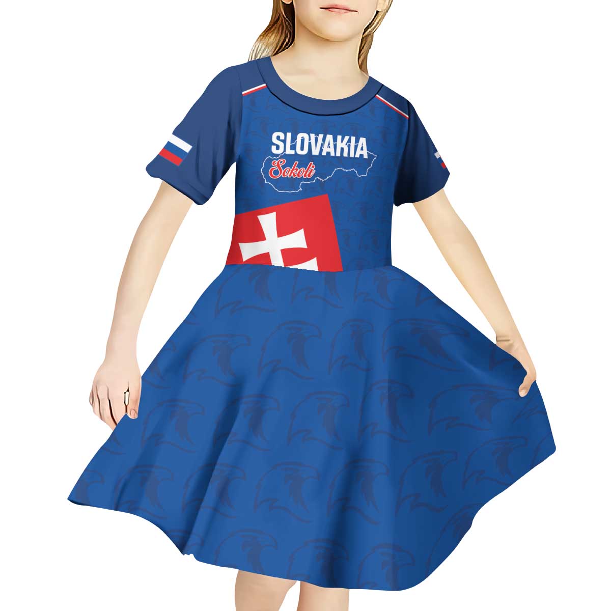 Custom Slovakia Football Kid Short Sleeve Dress Come On Sokoli Falcon Pattern