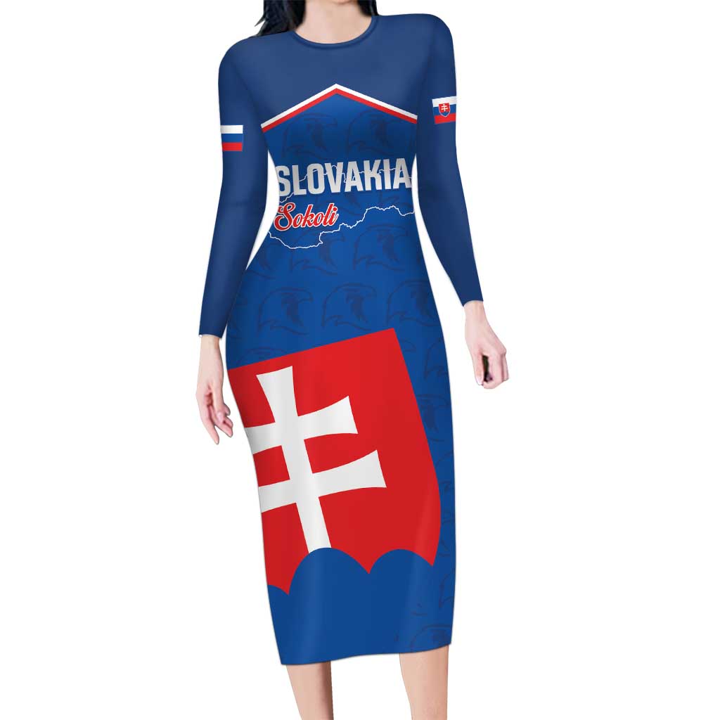 Custom Slovakia Football Long Sleeve Bodycon Dress Come On Sokoli Falcon Pattern