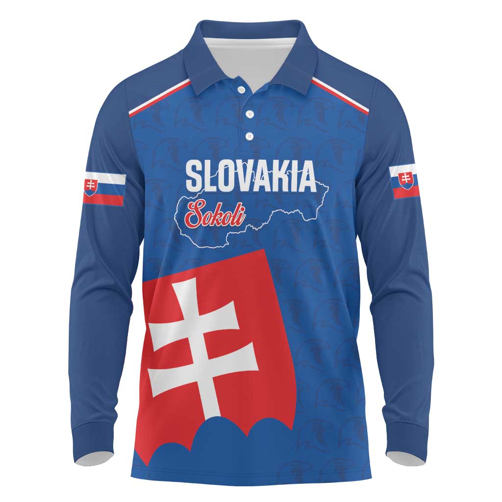 Custom Slovakia Football Long Sleeve Polo Shirt Come On Sokoli Falcon Pattern