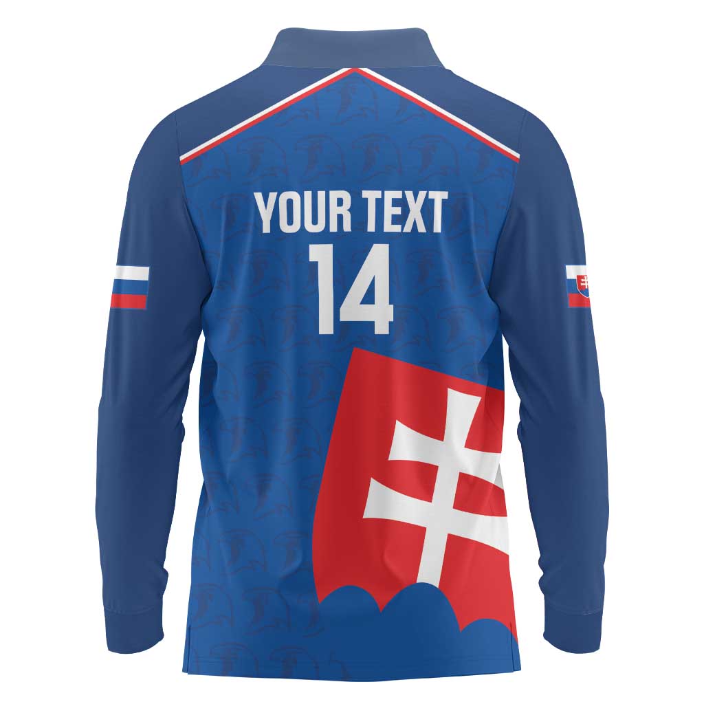 Custom Slovakia Football Long Sleeve Polo Shirt Come On Sokoli Falcon Pattern