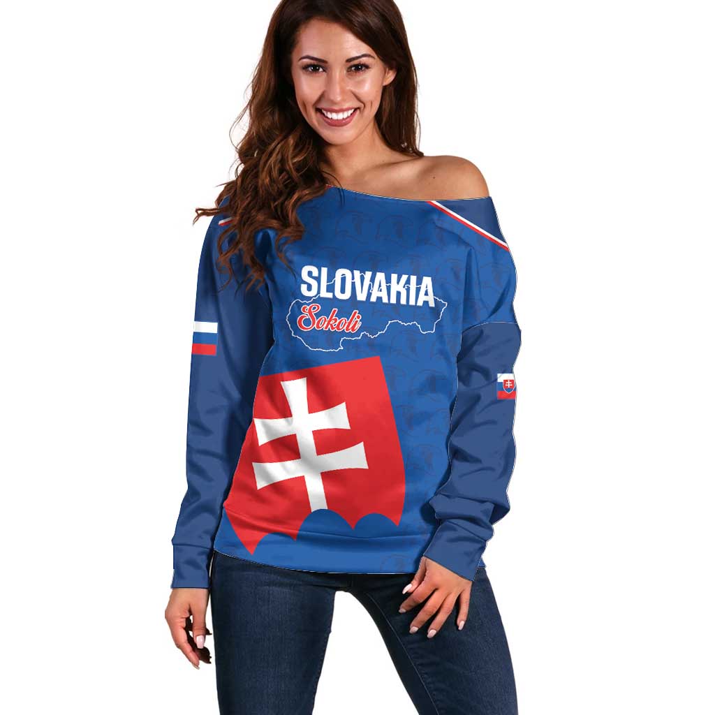 Custom Slovakia Football Off Shoulder Sweater Come On Sokoli Falcon Pattern