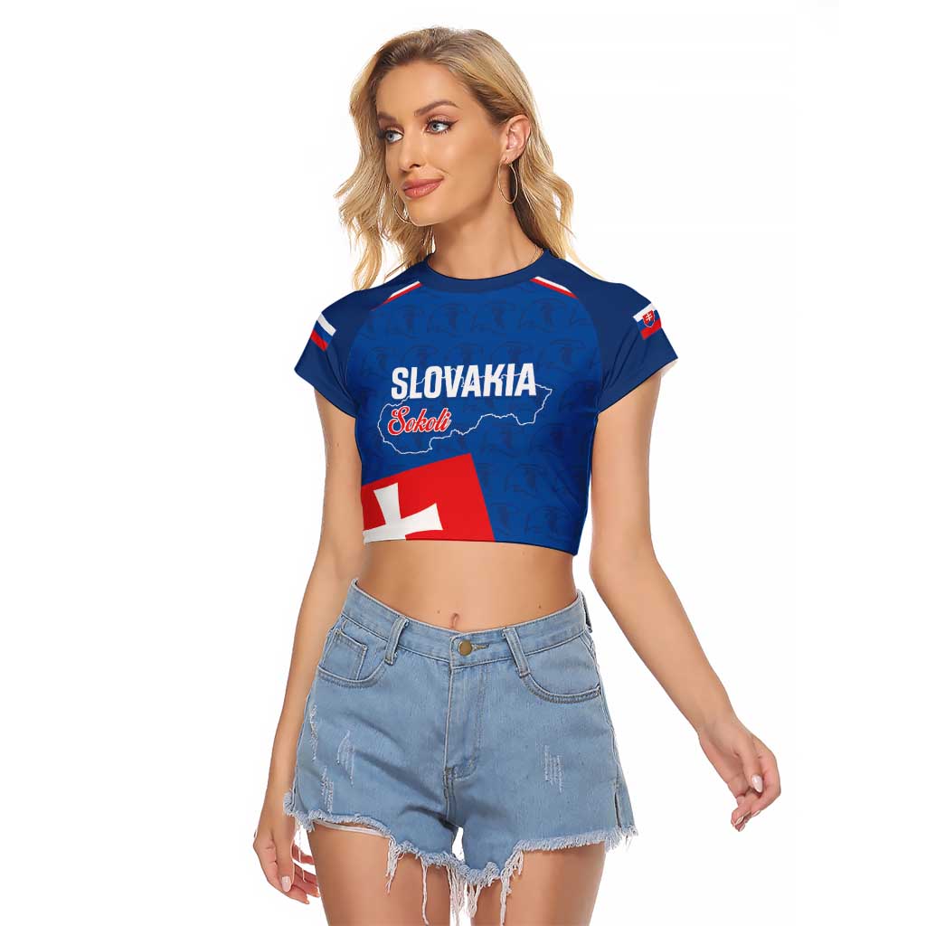 Custom Slovakia Football Raglan Cropped T Shirt Come On Sokoli Falcon Pattern