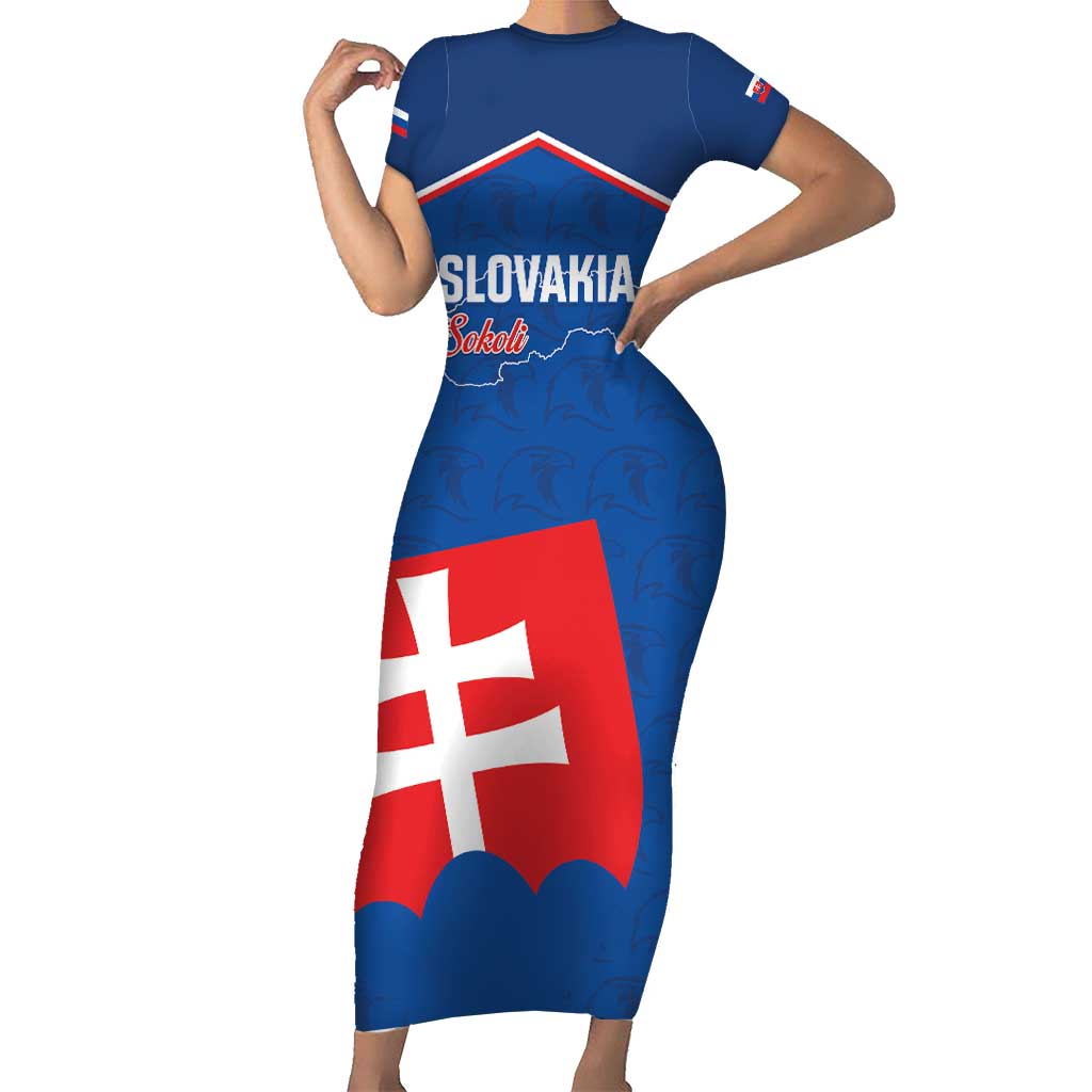 Custom Slovakia Football Short Sleeve Bodycon Dress Come On Sokoli Falcon Pattern