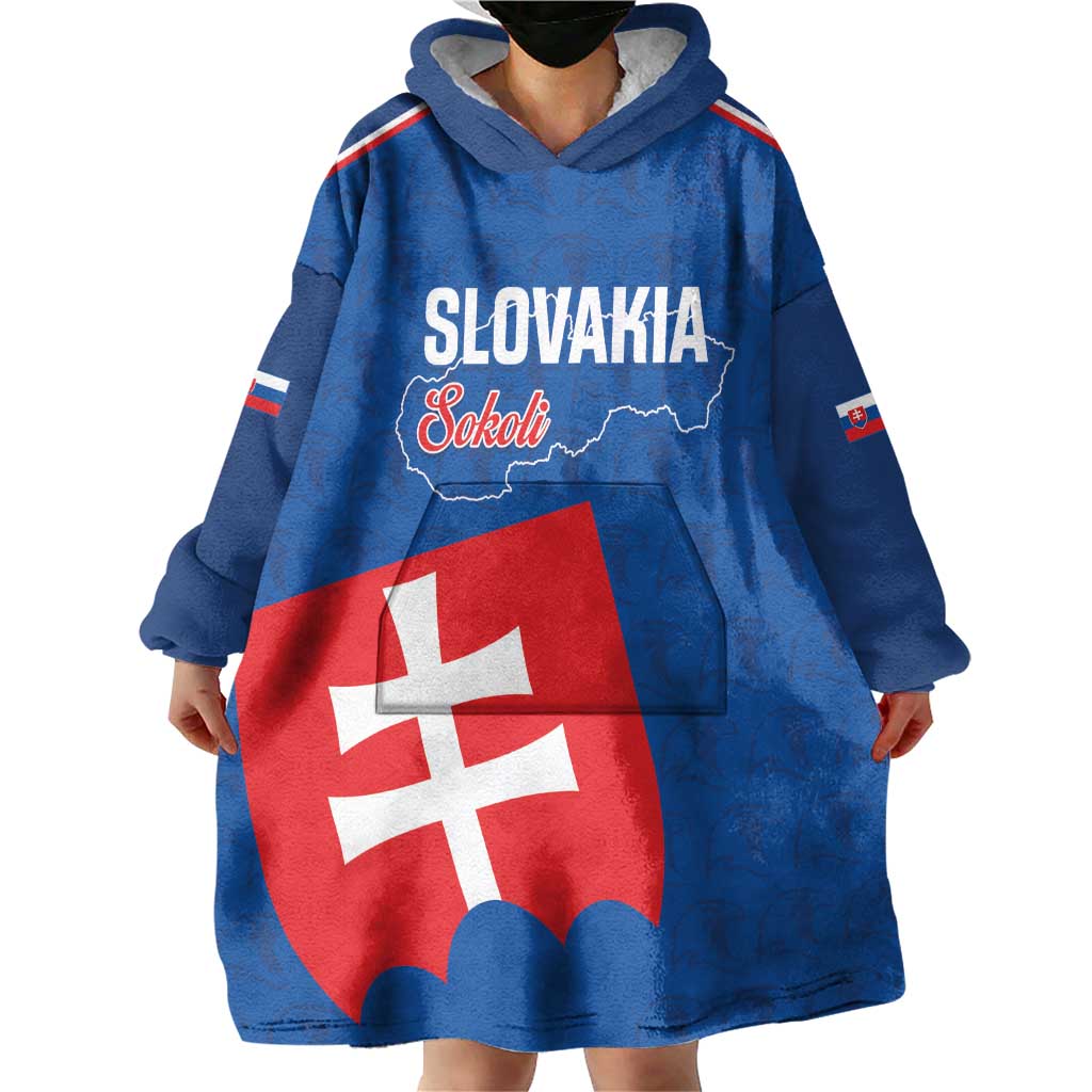 Custom Slovakia Football Wearable Blanket Hoodie Come On Sokoli Falcon Pattern