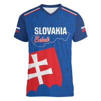 Custom Slovakia Football Women V-Neck T-Shirt Come On Sokoli Falcon Pattern